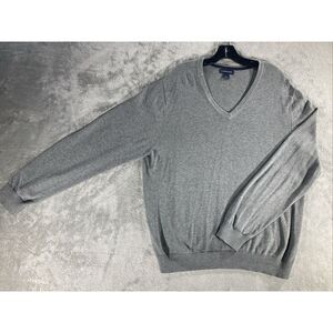 Lands End Sweater Mens‎ Large Gray Long Sleeve V Neck Pullover Cotton Baumwolle